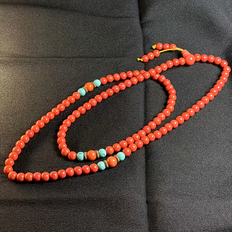 Ultra-Long 108-Bead Natural Stone Red Necklace